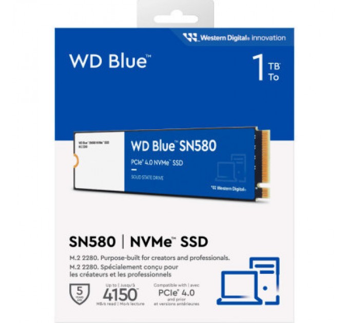 WESTERN DIGITAL Накопичувач SSD M.2 2280 1TB SN580 Blue WD (WDS100T3B0E)