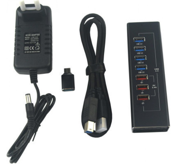 Dynamode Концентратор Dynamode 4*USB3.0 data ports + 3*2.4А charge with Power Adaptor metal (DM-UH-P407)