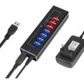 Dynamode Концентратор Dynamode 4*USB3.0 data ports + 3*2.4А charge with Power Adaptor metal (DM-UH-P407)