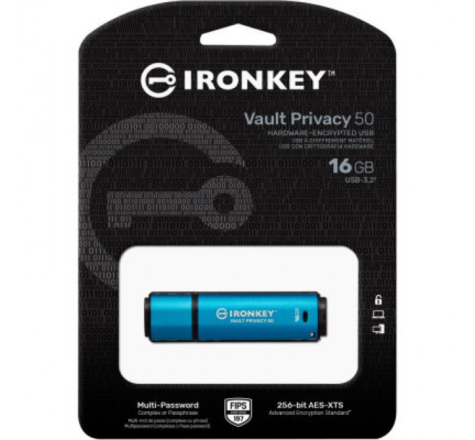 Kingston USB флеш накопичувач Kingston 16GB IronKey Vault Privacy 50 Blue USB 3.2 (IKVP50/16GB)