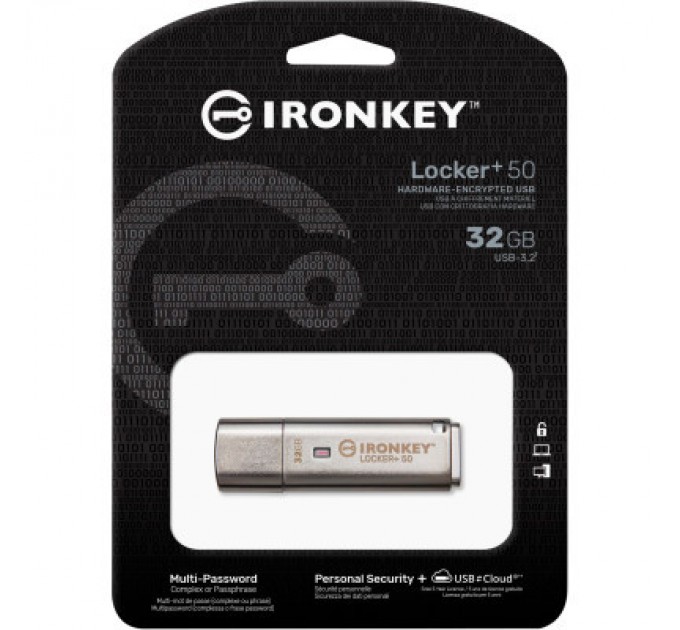 Kingston USB флеш накопичувач Kingston 32GB IronKey Locker Plus 50 AES Encrypted USB 3.2 (IKLP50/32GB)