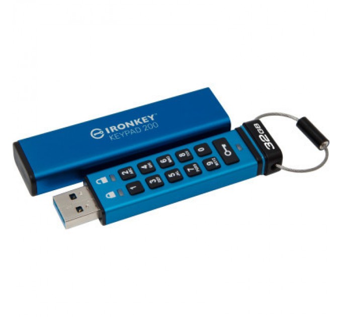 Kingston USB флеш накопичувач Kingston 32GB IronKey Keypad 200 AES-256 Encrypted Blue USB 3.2 (IKKP200/32GB)