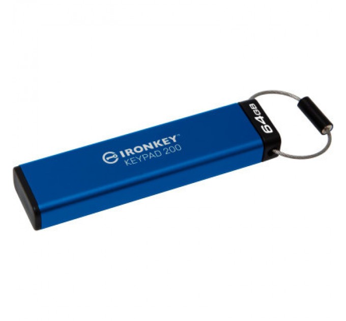 Kingston USB флеш накопичувач Kingston 64GB IronKey Keypad 200 AES-256 Encrypted Blue USB 3.2 (IKKP200/64GB)