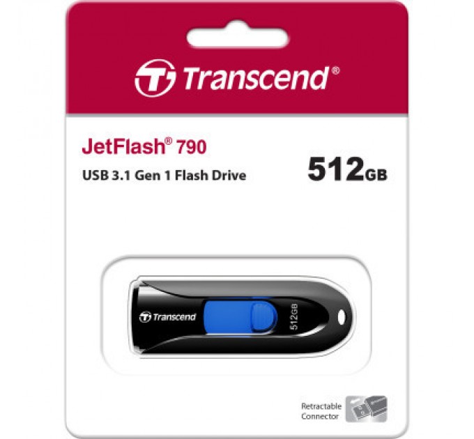 Transcend USB флеш накопичувач Transcend 512GB JetFlash 790 Black USB 3.1 (TS512GJF790K)