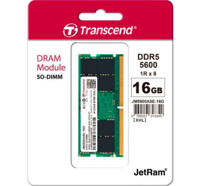 Transcend Модуль пам'яті для ноутбука SoDIMM DDR5 32GB 5600 MHz JetRam Transcend (JM5600ASE-32G)
