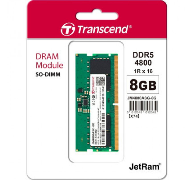 Transcend Модуль пам'яті для ноутбука SoDIMM DDR5 8GB 4800 MHz JetRam Transcend (JM4800ASG-8G)