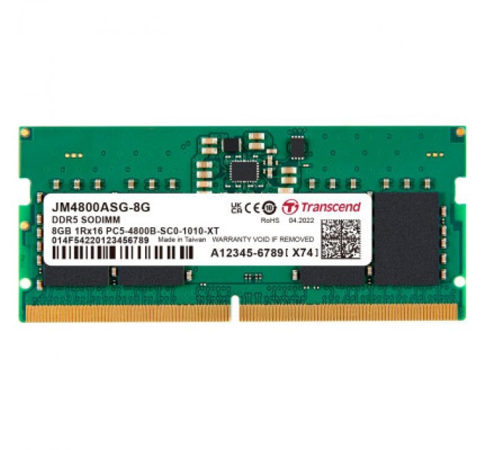 Transcend Модуль пам'яті для ноутбука SoDIMM DDR5 8GB 4800 MHz JetRam Transcend (JM4800ASG-8G)