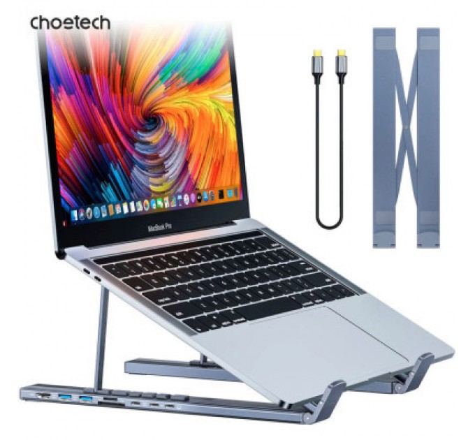 Choetech Порт-реплікатор Choetech USB-C 7-in-1 (HDMI/PD/картридер/USB-A/USB-C) Docking Station (HUB-M48-GY)