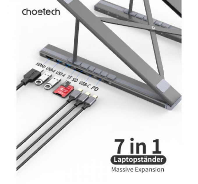 Choetech Порт-реплікатор Choetech USB-C 7-in-1 (HDMI/PD/картридер/USB-A/USB-C) Docking Station (HUB-M48-GY)