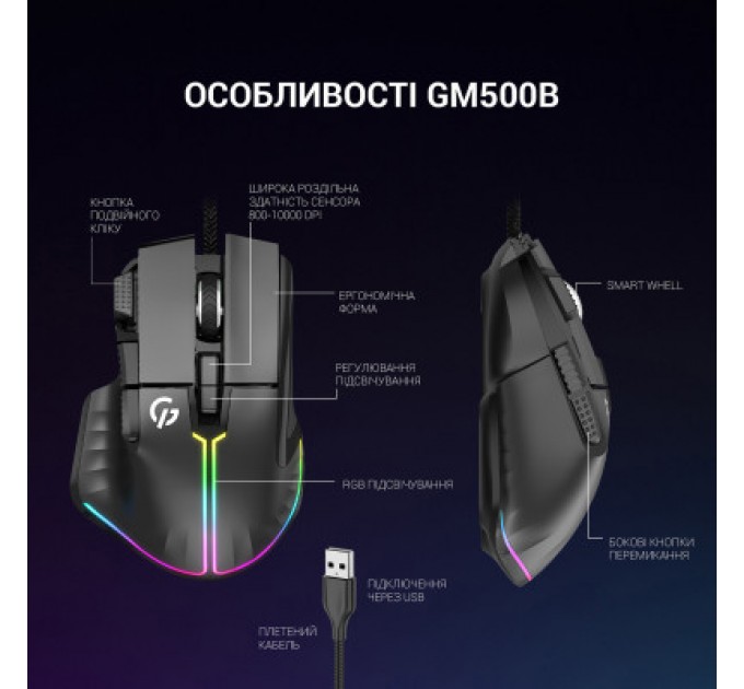 GamePro Мишка GamePro GM500B RGB USB Black (GM500B)