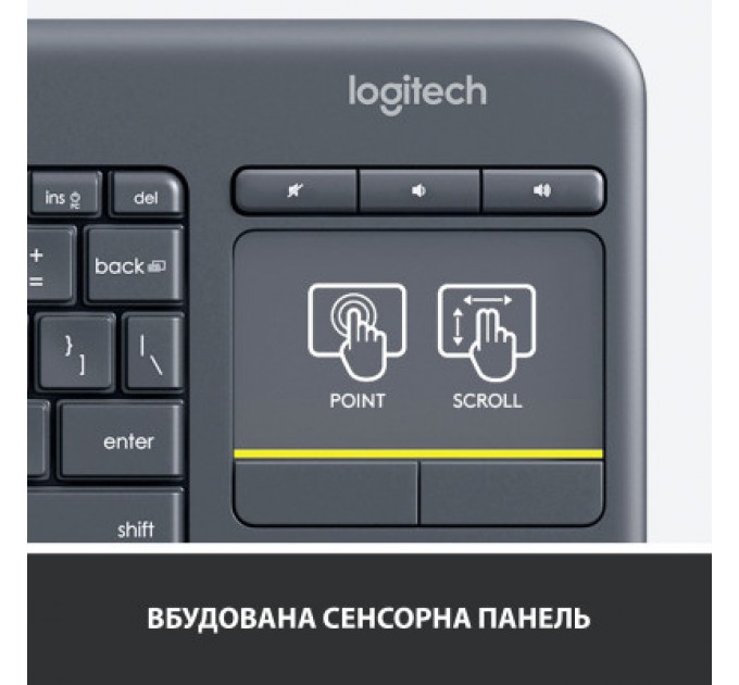 Logitech Клавіатура Logitech K400 Plus Touch Wireless UA Black (920-007145)