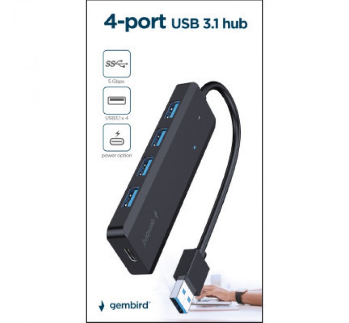 Gembird Концентратор Gembird 4 ports USB 3.1,USB-A, USB-C PD (UHB-U3P4P-02)