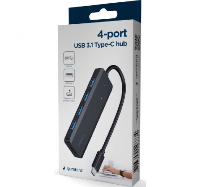 Gembird Концентратор Gembird 4 ports USB 3.1,USB-C, USB-C PD (UHB-CM-U3P4P-01)