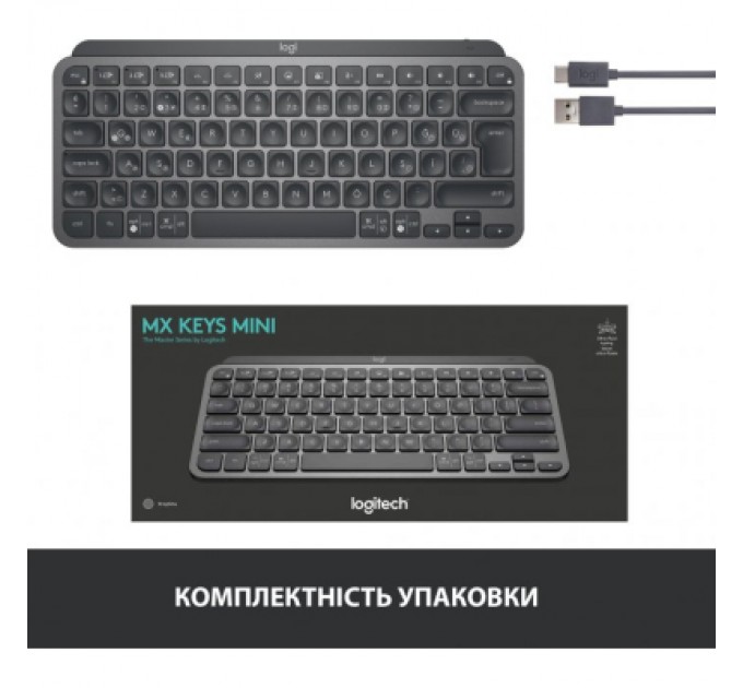 Logitech Клавіатура Logitech MX Keys Mini Wireless Illuminated UA Graphite (920-010498)