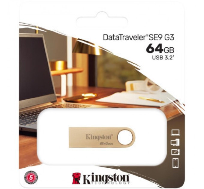 Kingston USB флеш накопичувач Kingston 64GB DataTraveler SE9 G3 Gold USB 3.2 (DTSE9G3/64GB)