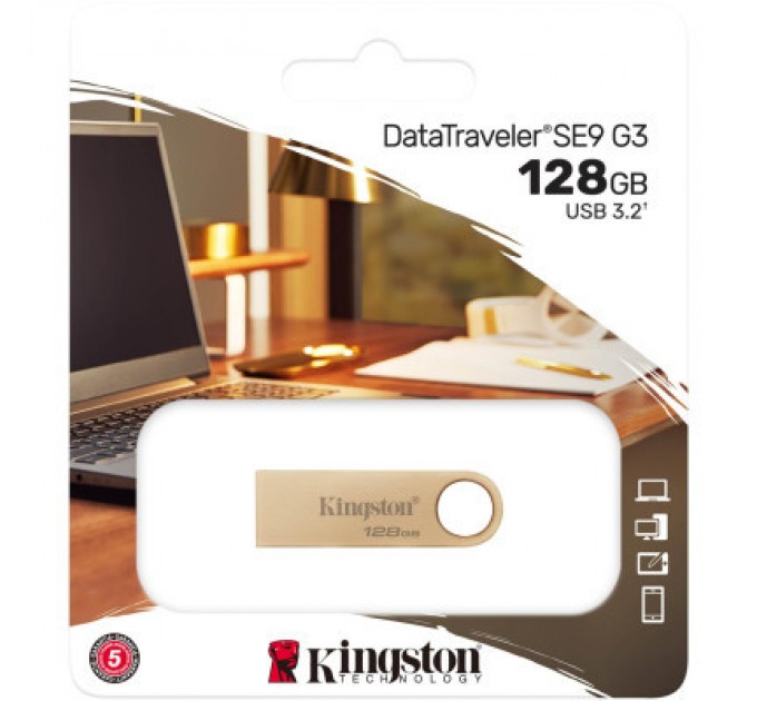Kingston USB флеш накопичувач Kingston 128GB DataTraveler SE9 G3 Gold USB 3.2 (DTSE9G3/128GB)
