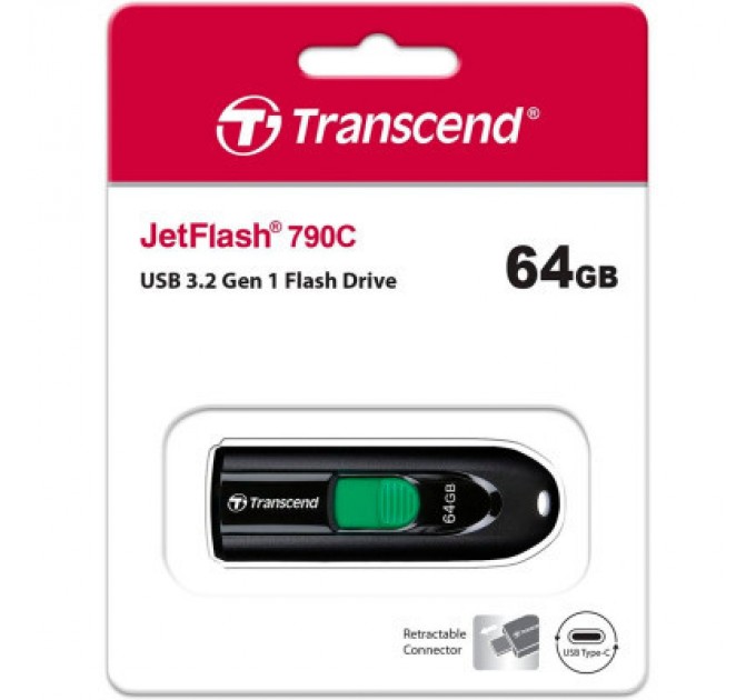 Transcend USB флеш накопичувач Transcend 64GB JetFlash 790C Black USB 3.1 Type-C (TS64GJF790C)
