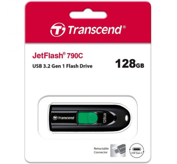 Transcend USB флеш накопичувач Transcend 128GB JetFlash 790C Black USB 3.1 (TS128GJF790C)