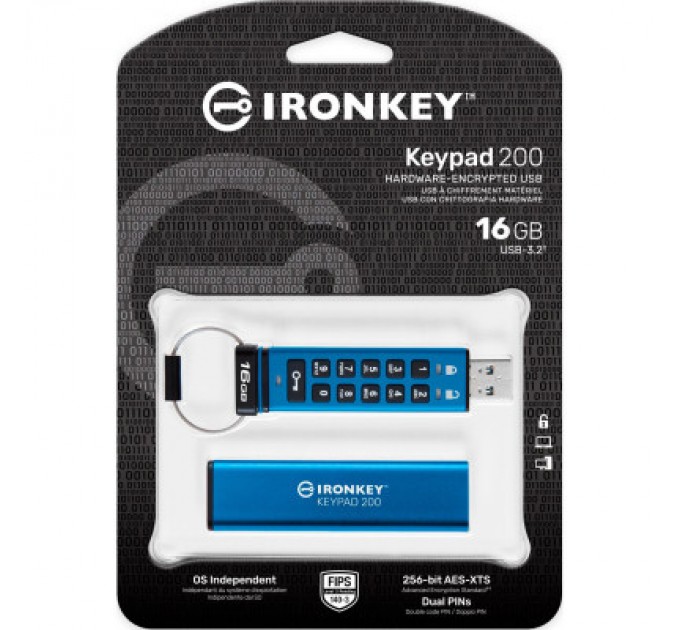 Kingston USB флеш накопичувач Kingston 16GB IronKey Keypad 200 Blue USB 3.2 (IKKP200/16GB)