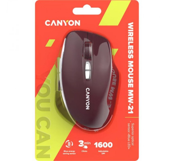 Canyon Мишка Canyon MW-21 Wireless Blue LED Burgundy (CNS-CMSW21BR)