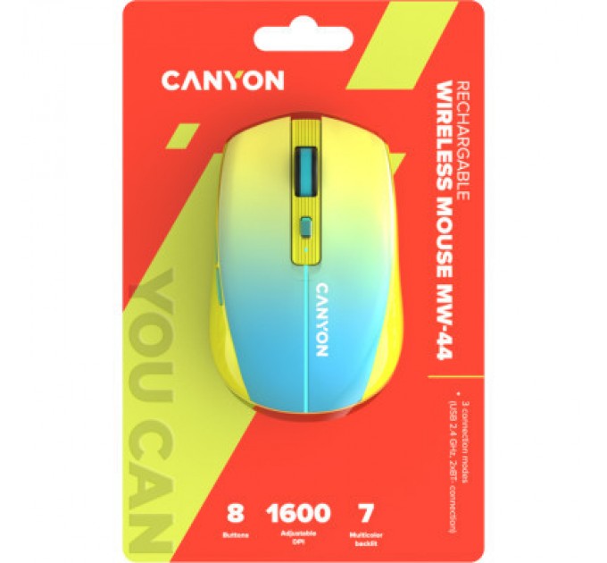Canyon Мишка Canyon MW-44 LED Rechargeable Wireless/Bluetooth Yellow Blue (CNS-CMSW44UA)