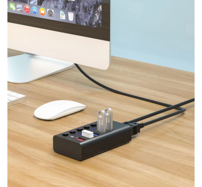 Dynamode Концентратор Dynamode 5 ports USB3.0 to 4*USB3.0+2.4А Power Adapter 2.5A/12V (DM-UH-P405-G)