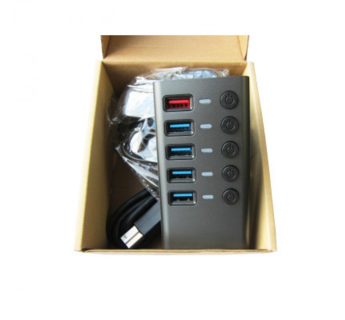 Dynamode Концентратор Dynamode 5 ports USB3.0 to 4*USB3.0+2.4А Power Adapter 2.5A/12V (DM-UH-P405-G)