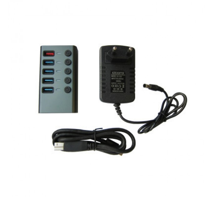 Dynamode Концентратор Dynamode 5 ports USB3.0 to 4*USB3.0+2.4А Power Adapter 2.5A/12V (DM-UH-P405-G)