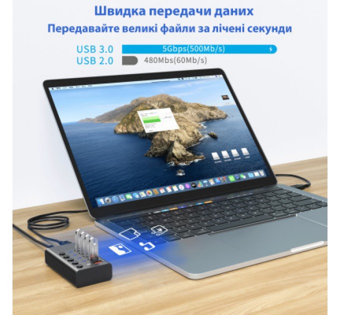 Dynamode Концентратор Dynamode 5 ports USB3.0 to 4*USB3.0+2.4А Power Adapter 2.5A/12V (DM-UH-P405-G)