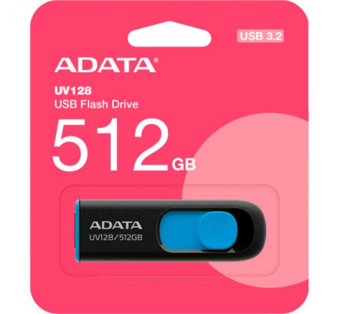 ADATA USB флеш накопичувач ADATA 512GB AUV 128 Black/Blue USB 3.2 (AUV128-512G-RBE)