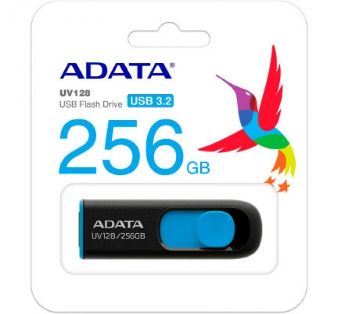 ADATA USB флеш накопичувач ADATA 256GB UV128 Black/Blue USB 3.2 (AUV128-256G-RBE)