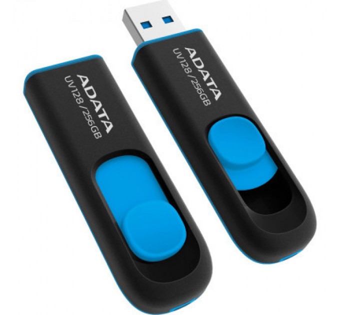 ADATA USB флеш накопичувач ADATA 256GB UV128 Black/Blue USB 3.2 (AUV128-256G-RBE)