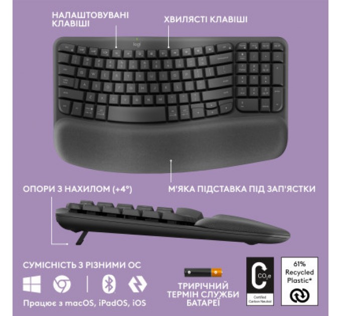 Logitech Клавіатура Logitech Wave Keys Bluetooth/Wireless Black (920-012304)