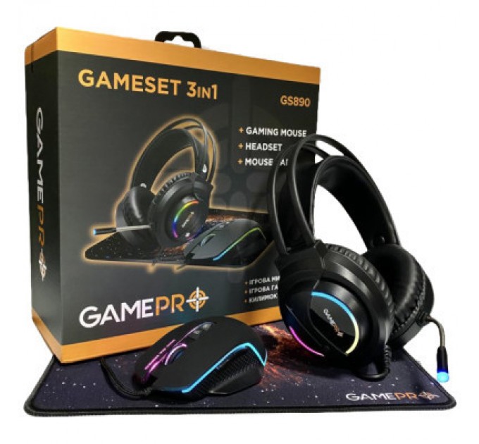 GamePro Мишка GamePro GS890 Combo 3 в 1 миша + ігрова поверхня + гарнітура (GS890)