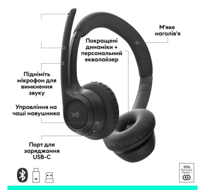 Logitech Навушники Logitech Zone 305 for Business Wireless/Bluetooth UC Black (981-001453)