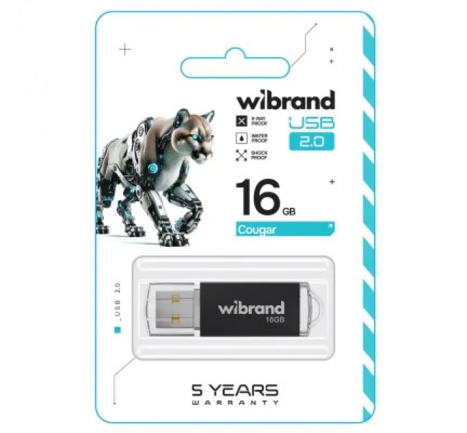 Wibrand USB флеш накопичувач Wibrand 16GB Cougar Black USB 2.0 (WI2.0/CU16P1B)