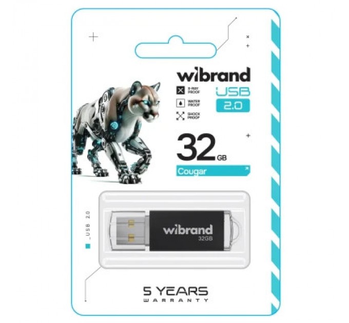 Wibrand USB флеш накопичувач Wibrand 32GB Cougar Black USB 2.0 (WI2.0/CU32P1B)