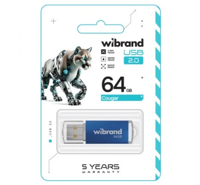 Wibrand USB флеш накопичувач Wibrand 64GB Cougar Blue USB 2.0 (WI2.0/CU64P1U)