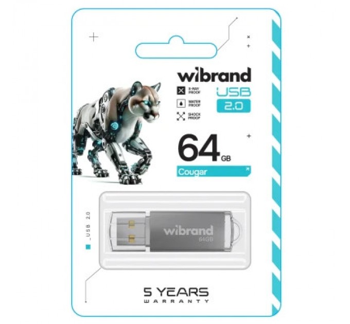 Wibrand USB флеш накопичувач Wibrand 64GB Cougar Silver USB 2.0 (WI2.0/CU64P1S)