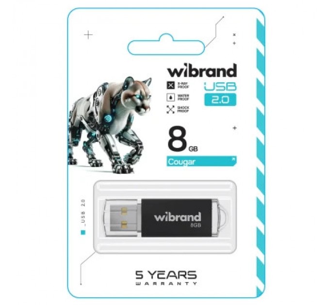 Wibrand USB флеш накопичувач Wibrand 8GB Cougar Black USB 2.0 (WI2.0/CU8P1B)