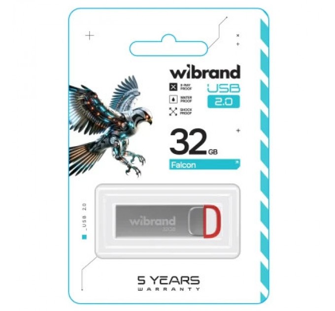 Wibrand USB флеш накопичувач Wibrand 32GB Falcon Silver-Red USB 2.0 (WI2.0/FA32U7R)