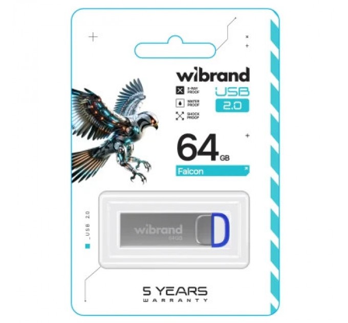 Wibrand USB флеш накопичувач Wibrand 64GB Falcon Silver-Blue USB 2.0 (WI2.0/FA64U7U)