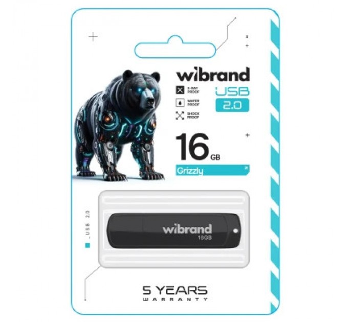 Wibrand USB флеш накопичувач Wibrand 16GB Grizzly Black USB 2.0 (WI2.0/GR16P3B)