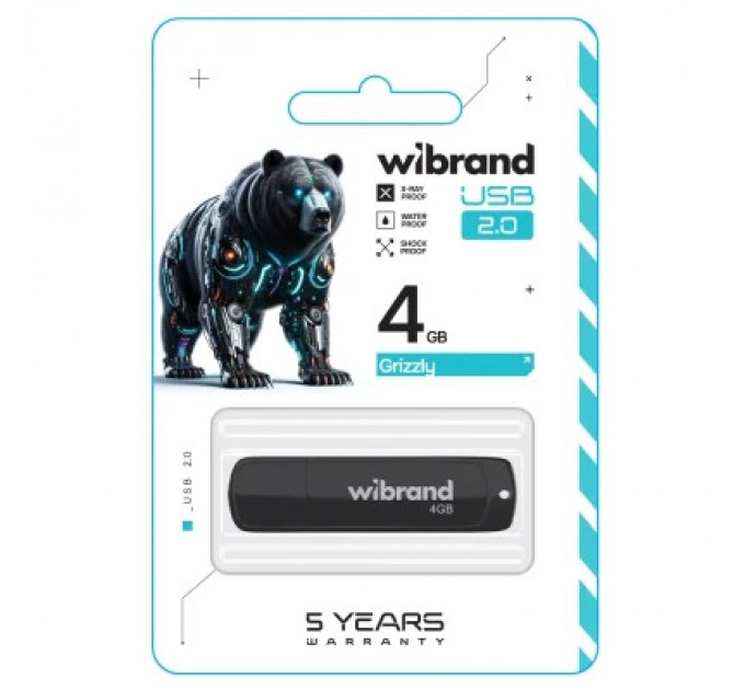 Wibrand USB флеш накопичувач Wibrand 4GB Grizzly Black USB 2.0 (WI2.0/GR4P3B)