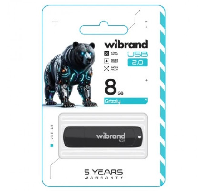 Wibrand USB флеш накопичувач Wibrand 8GB Grizzly Black USB 2.0 (WI2.0/GR8P3B)