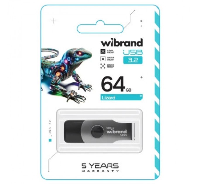 Wibrand USB флеш накопичувач Wibrand 64GB Lizard Black USB 3.2 Gen 1 (USB 3.0) (WI3.2/LI64P9B)