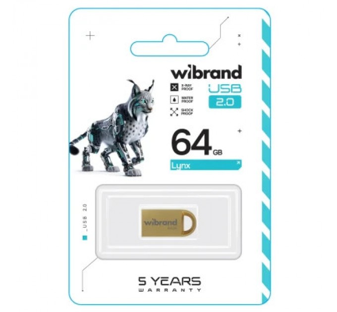 Wibrand USB флеш накопичувач Wibrand 64GB lynx Gold USB 2.0 (WI2.0/LY64M2G)