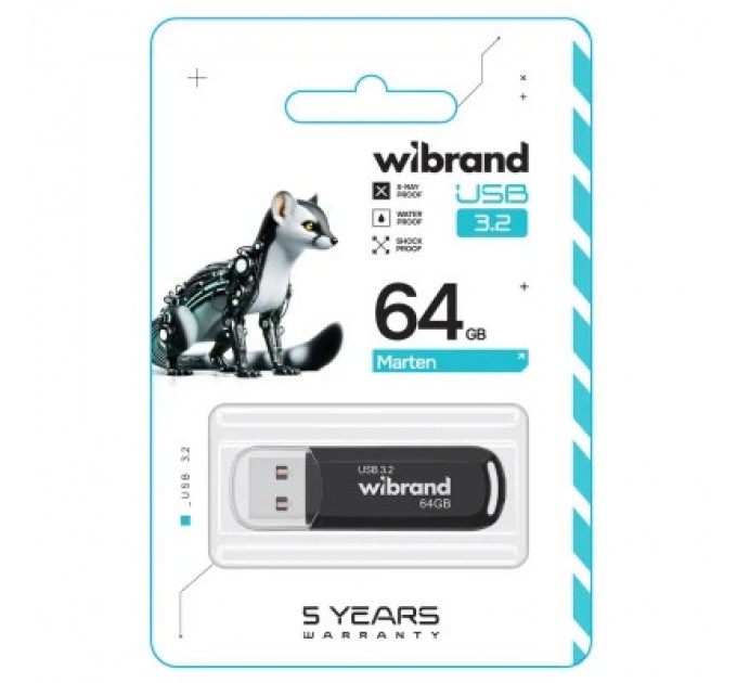 Wibrand USB флеш накопичувач Wibrand 64GB Marten Black USB 3.2 Gen 1 (USB 3.0) (WI3.2/MA64P10B)