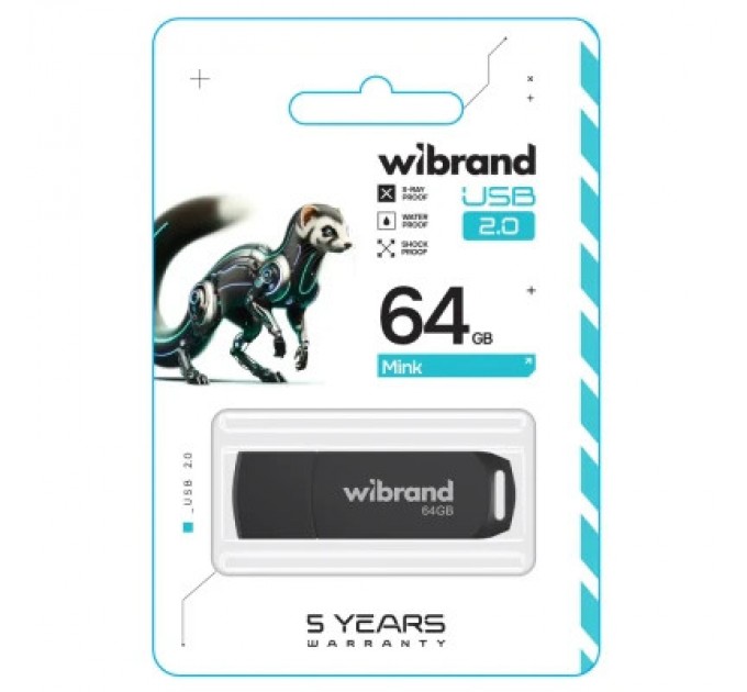 Wibrand USB флеш накопичувач Wibrand 64GB Mink Black USB 2.0 (WI2.0/MI64P4B)