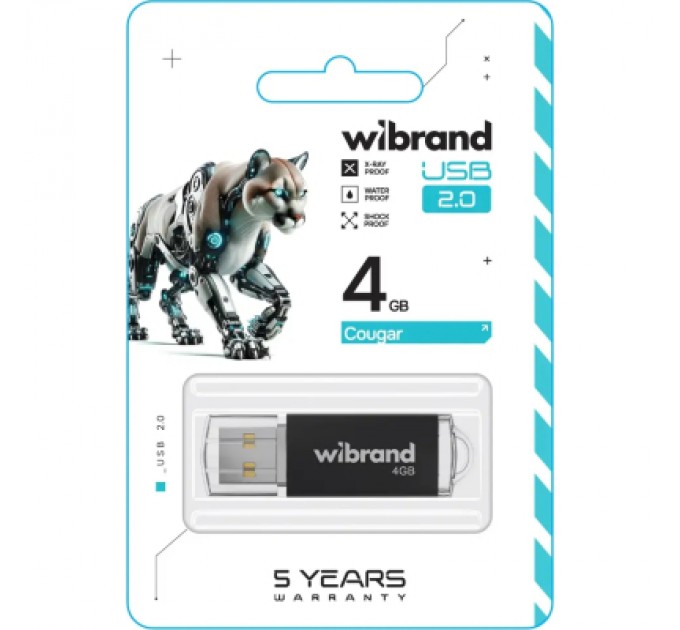 Wibrand USB флеш накопичувач Wibrand 4GB Cougar BlackUSB 2.0 (WI2.0/CU4P1B)